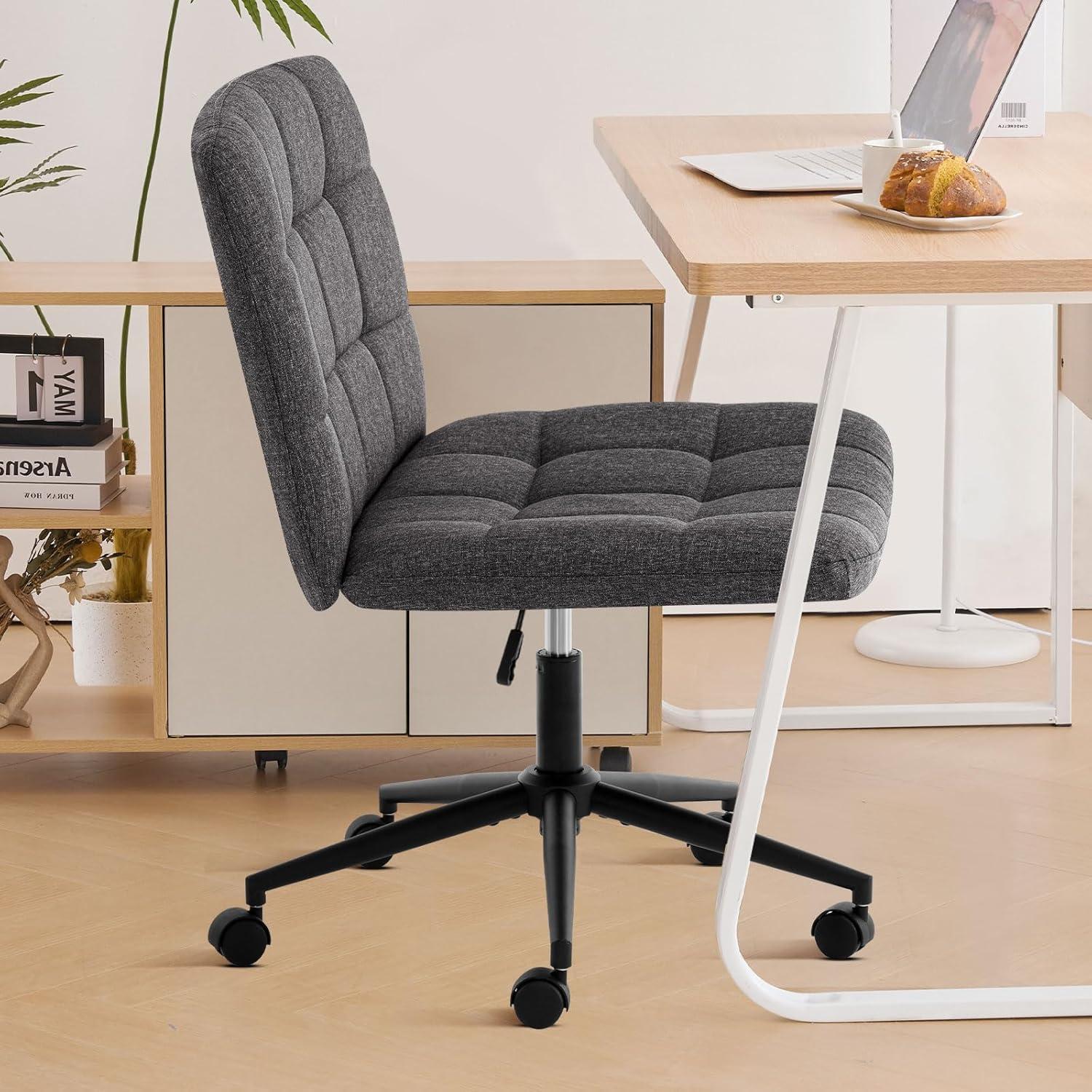 Furniliving Home Office Desk Chairs with Wheels Wide Desk Chair Mid Back Vanity Chair Modern Computer Desk Chair Swivel Accent Chair, DarkGrey