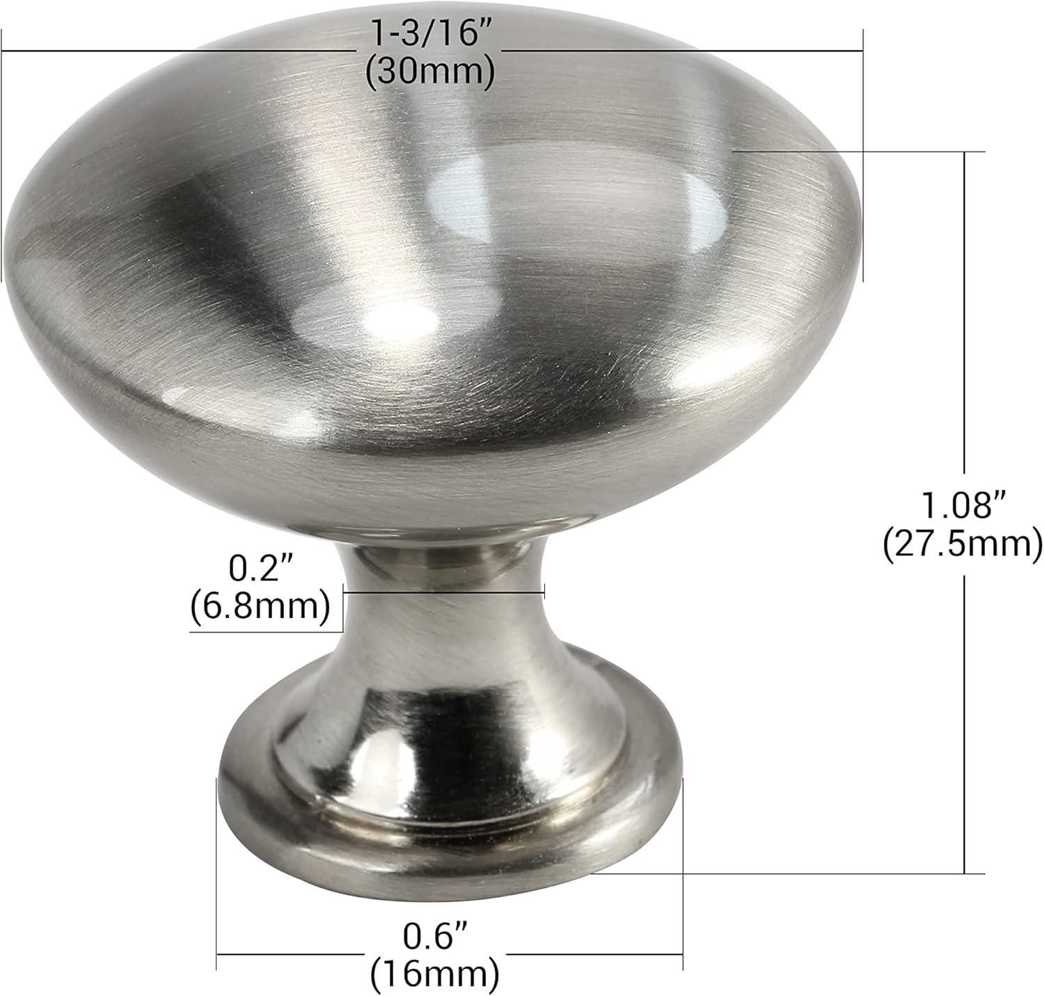 Brushed Nickel Round Cabinet Knob with Mounting Hardware