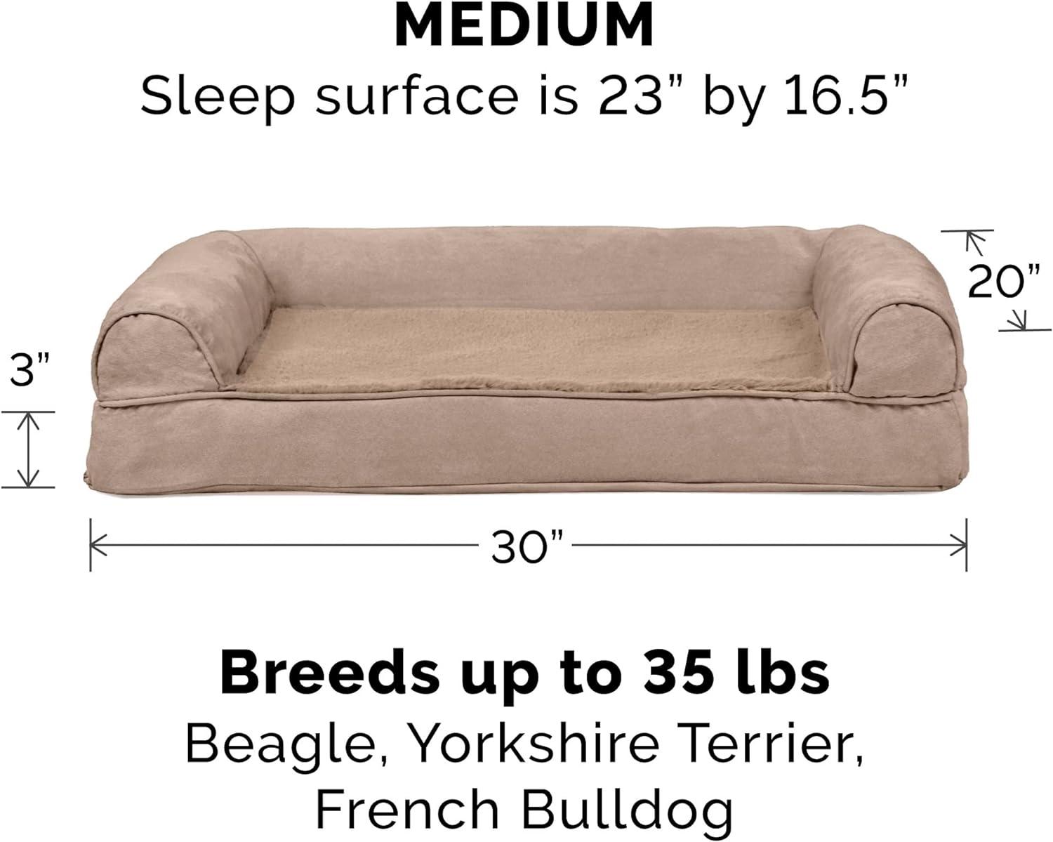 FurHaven Plush & Suede Cooling Gel Sofa Dog Bed - Medium, Almondine
