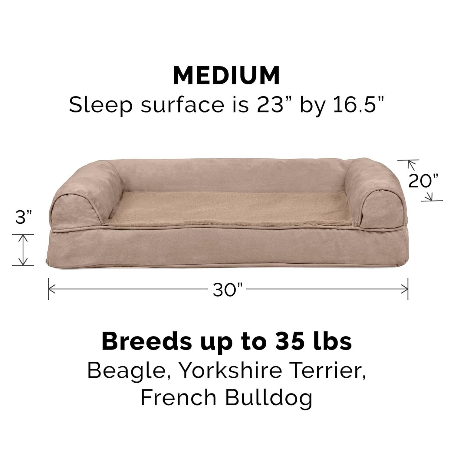 FurHaven Plush & Suede Cooling Gel Sofa Dog Bed - Medium, Almondine