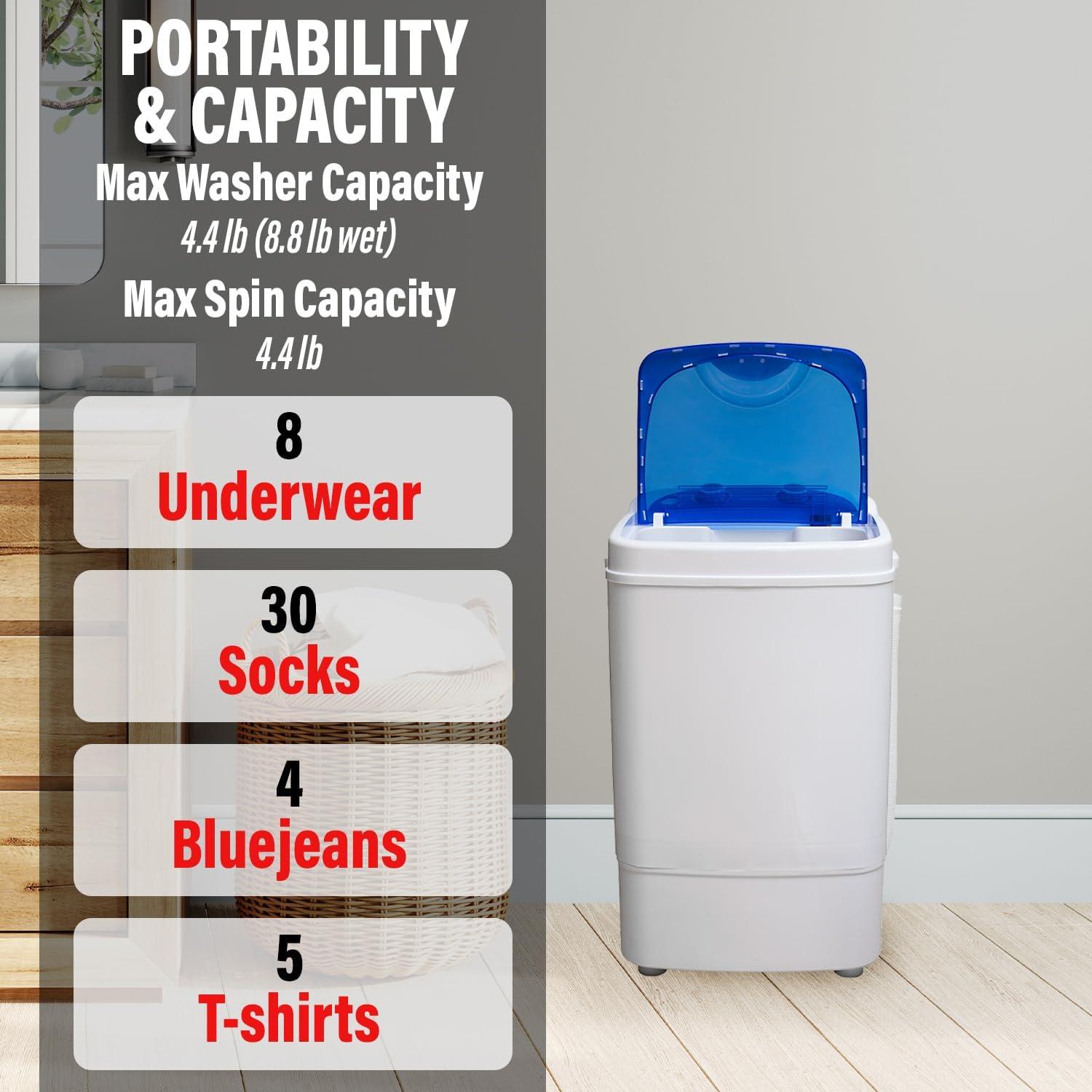 Deco Home Portable Washing Machine for Apartments, Dorms, and Tiny House with 8.8 lb Capacity, 250W Power, Wash and Spin Cycles, Includes Drainage Hose