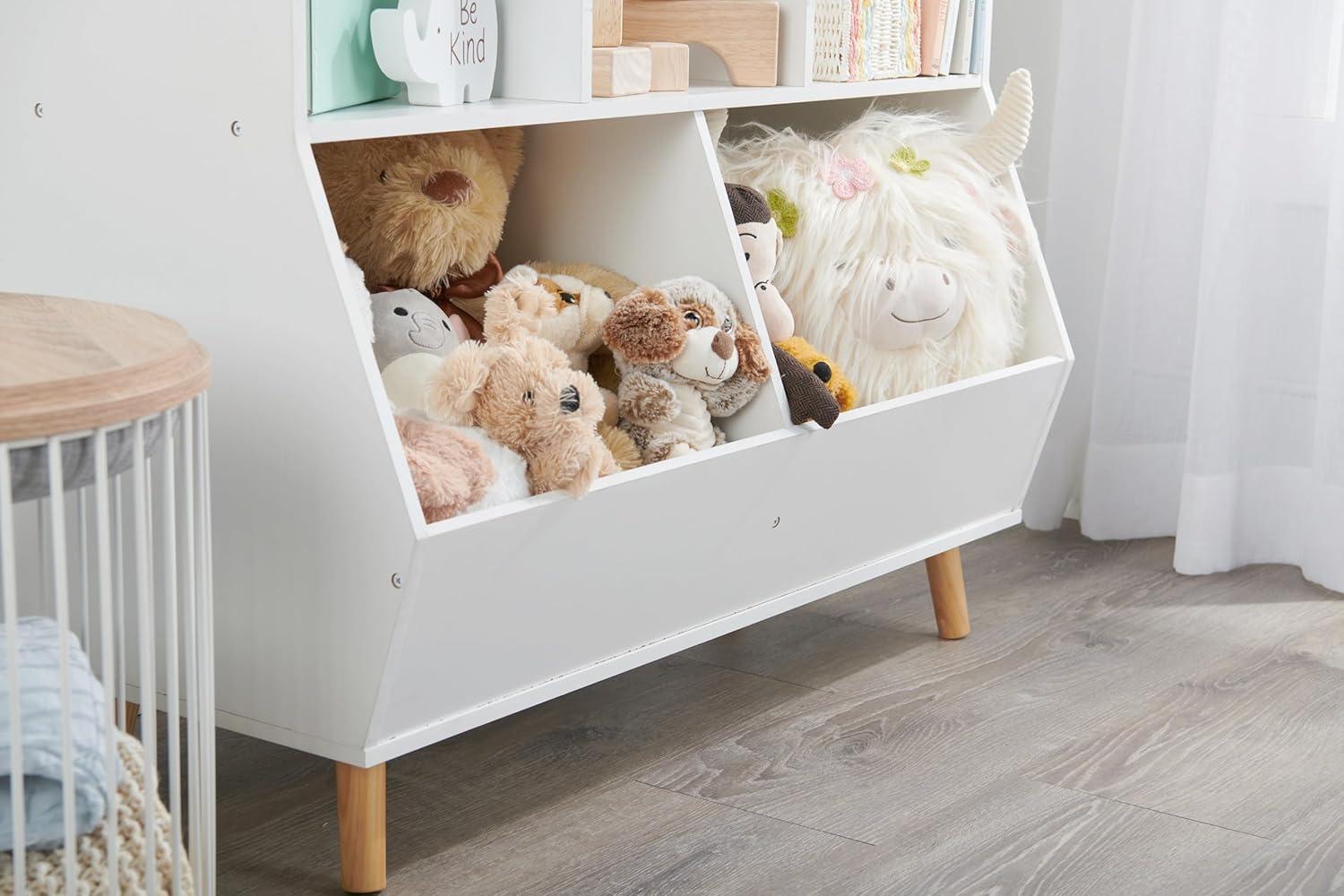 White Wooden Kids Toy Storage Cubby with Feet