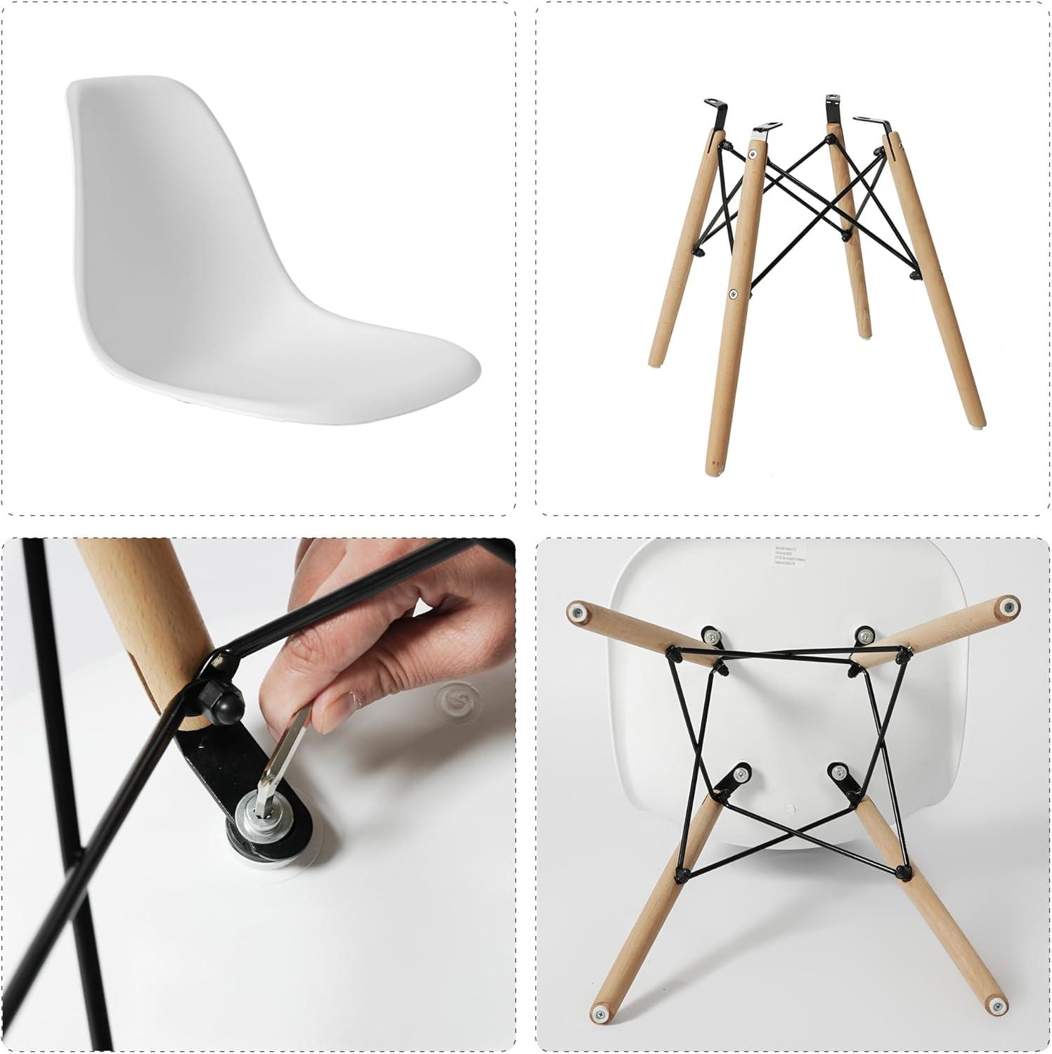 CangLong Modern Style Dining Chairs, Mid Century Plastic Dining Chair with Wood Legs, for Kitchen, Dining, Bedroom, Living Room, Set of 4, White