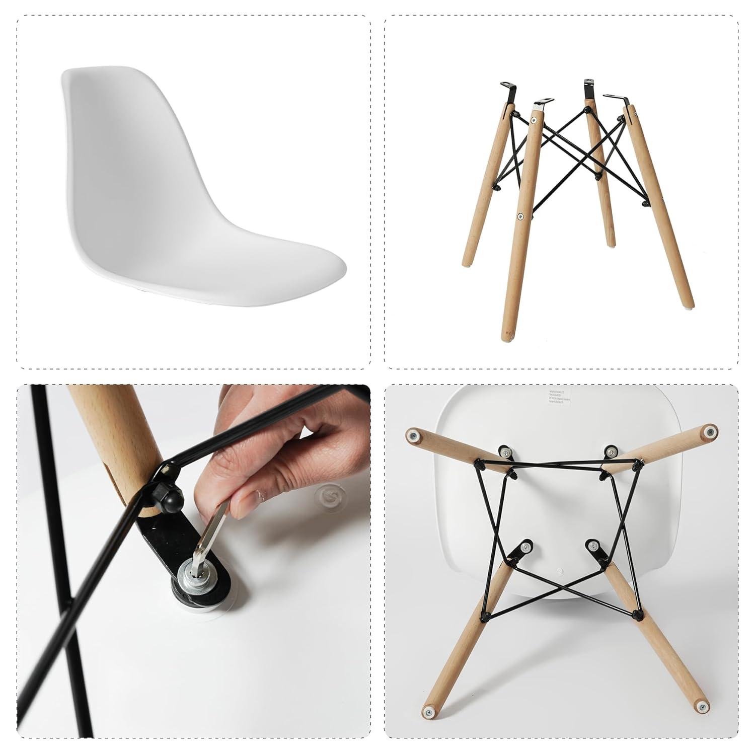 CangLong Modern Style Dining Chairs, Mid Century Plastic Dining Chair with Wood Legs, for Kitchen, Dining, Bedroom, Living Room, Set of 4, White