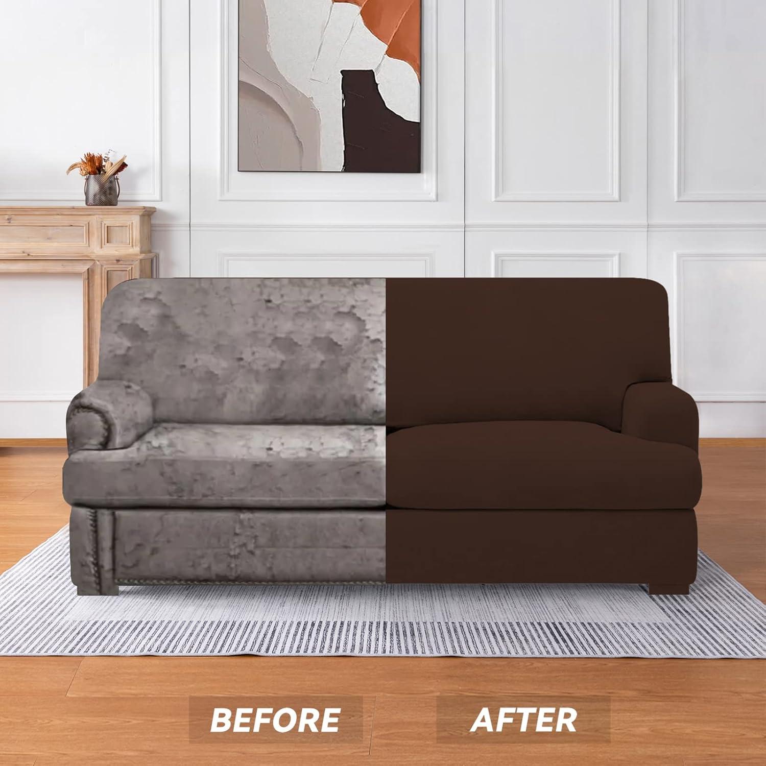 molasofa T Cushion Loveseat Slipcover with 2 Individual T Cushion Shape Seat Covers for Home Décor, 3 Pieces Stretchable, Washable, Non-Pilling, Non-Slip Loveseat Covers (Loveseat,Chocolate)