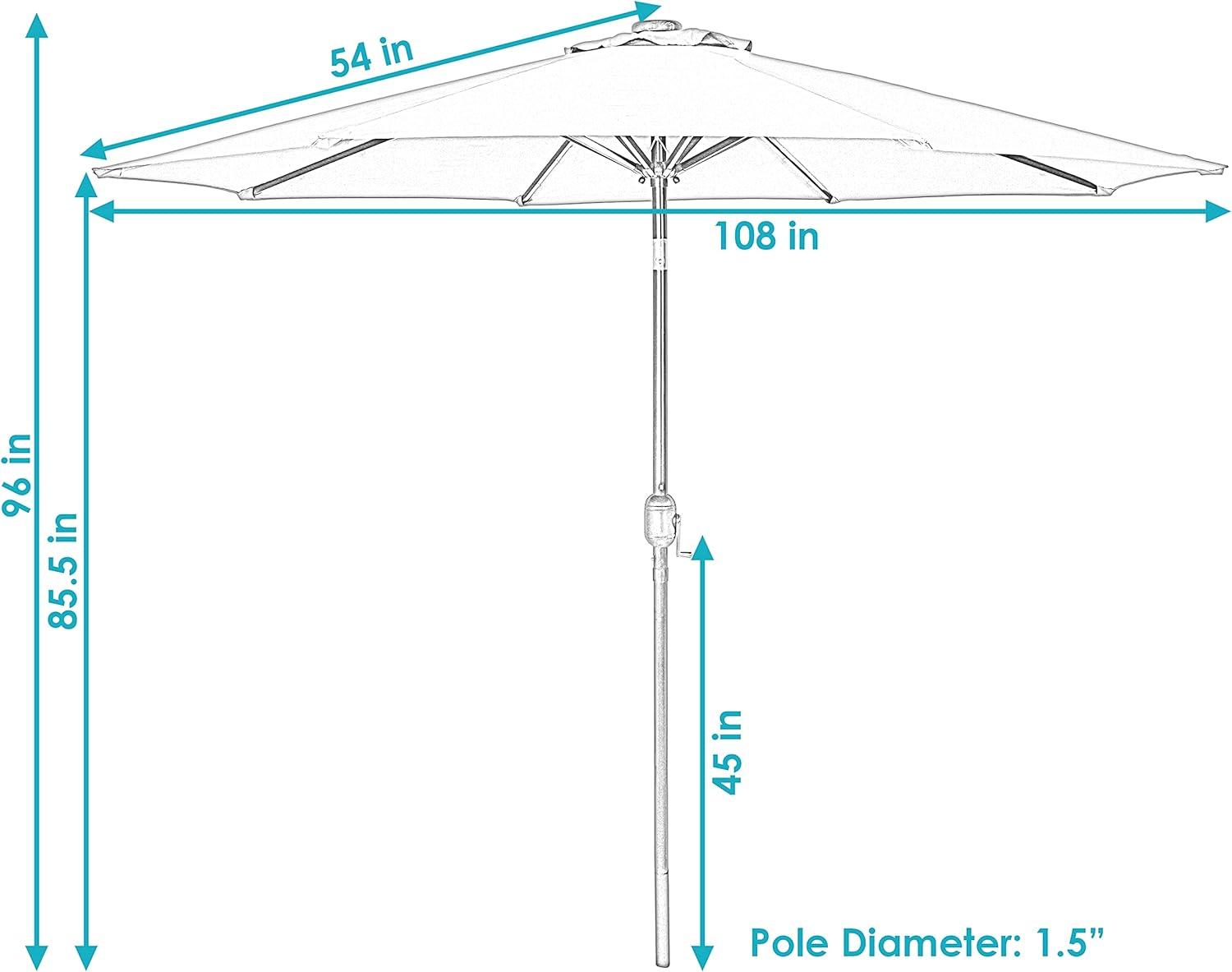 Sunnydaze Outdoor Aluminum Pool Patio Umbrella with Solar LED Lights, Tilt, and Crank - 9'