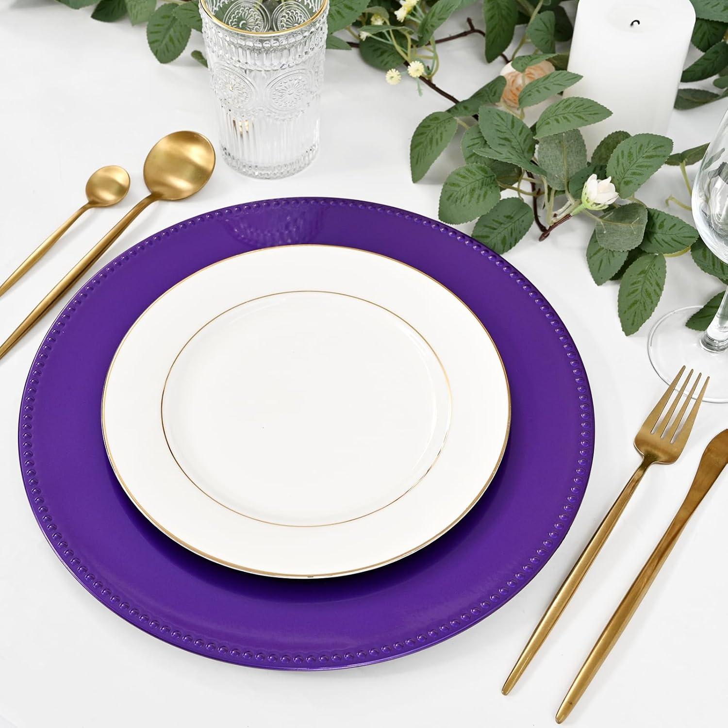 Efavormart 24 pcs 13" Purple Round Charger Plates Dinner Chargers for Tabletop Decor Holiday Wedding Catering Event Decoration