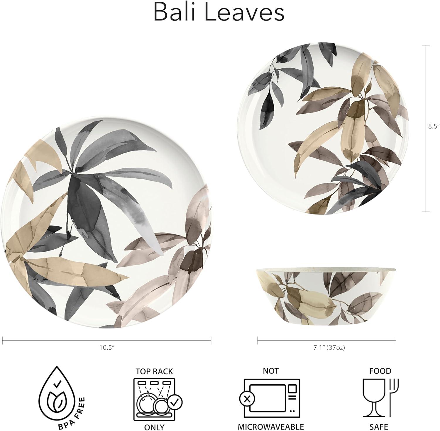 Bali Leaves 8.5" Neutral Bamboo Melamine Salad Plates, Set of 6