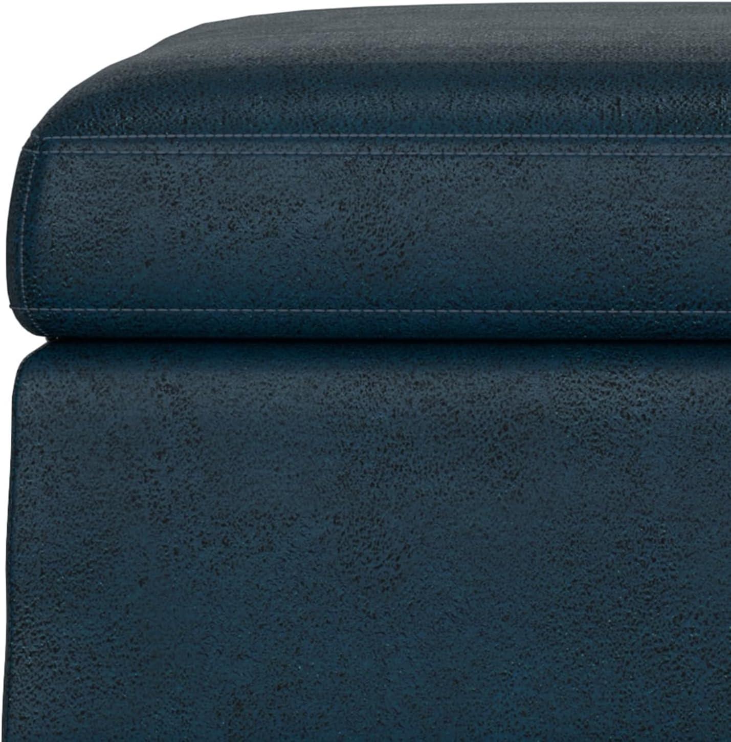 Simpli Home Owen 36"W Upholstered Square Coffee Table Storage Ottoman with Lift Top and Solid Wood Legs