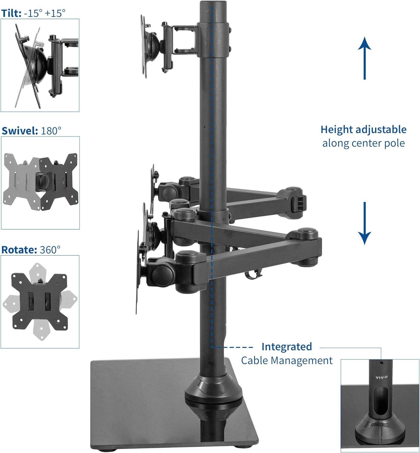 VIVO Steel Quad Freestanding 3 + 1 Monitor Mount | 4 Screens up to 24"