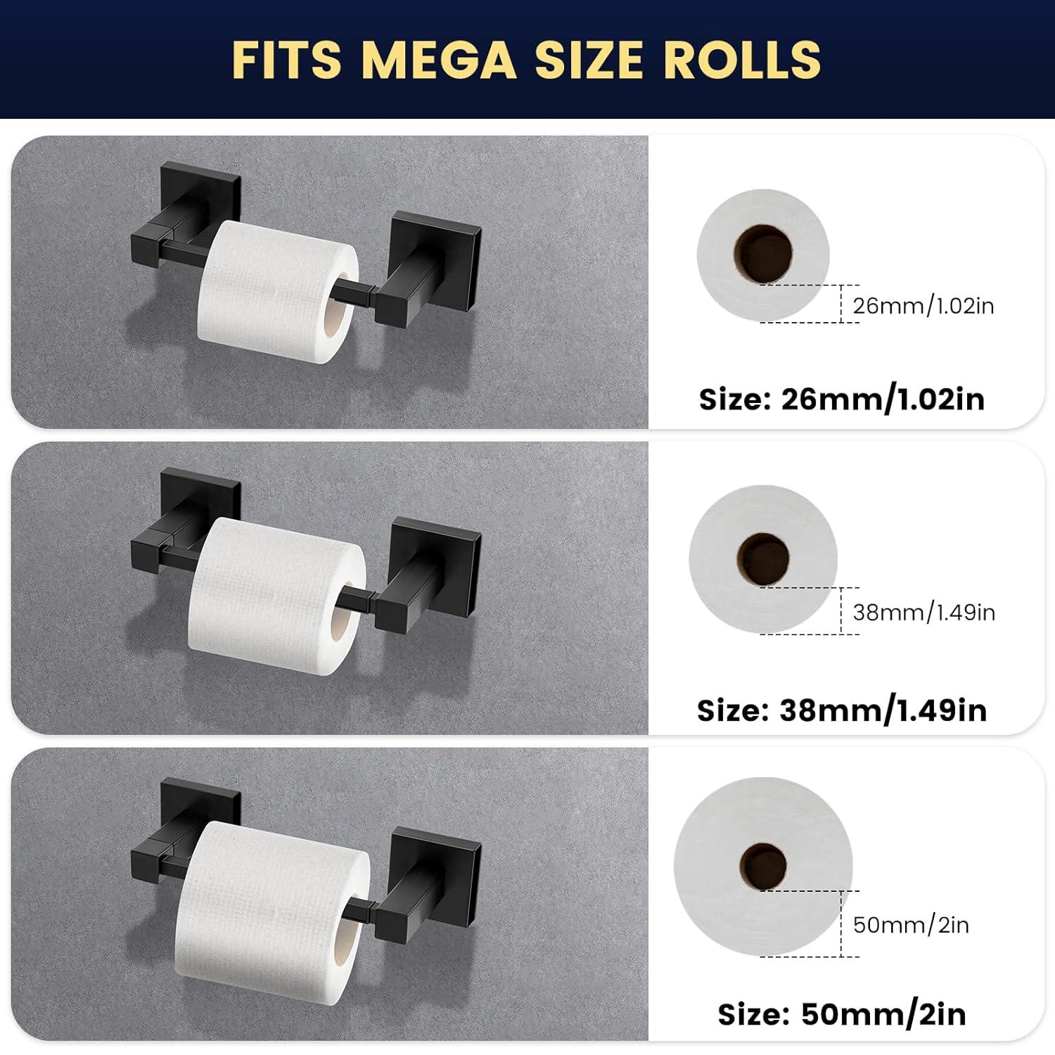 Double Post Pivoting Modern Square Toilet Paper Holder by RUACQ, Matte Black, Wall Mounted