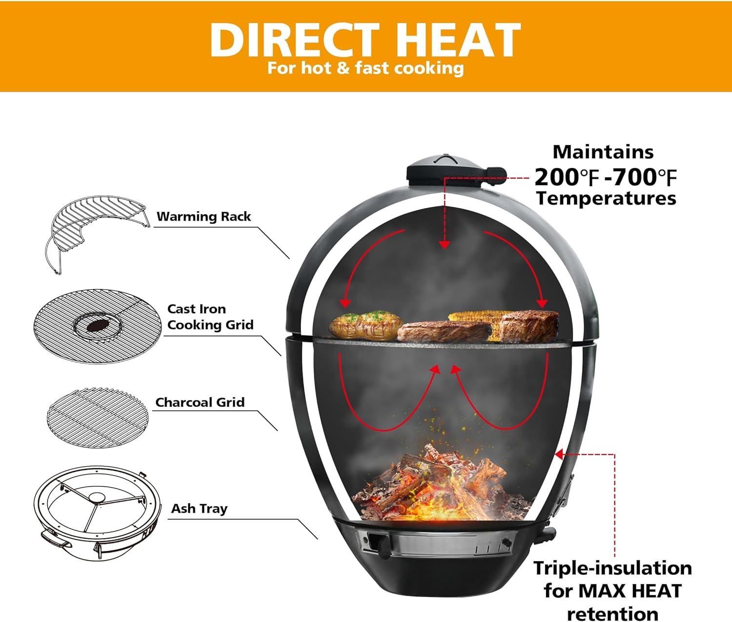 Brand-Man Grills Kamado Charcoal Grill with W/Prep Cart, BBQ Grill for Outdoor Cooking