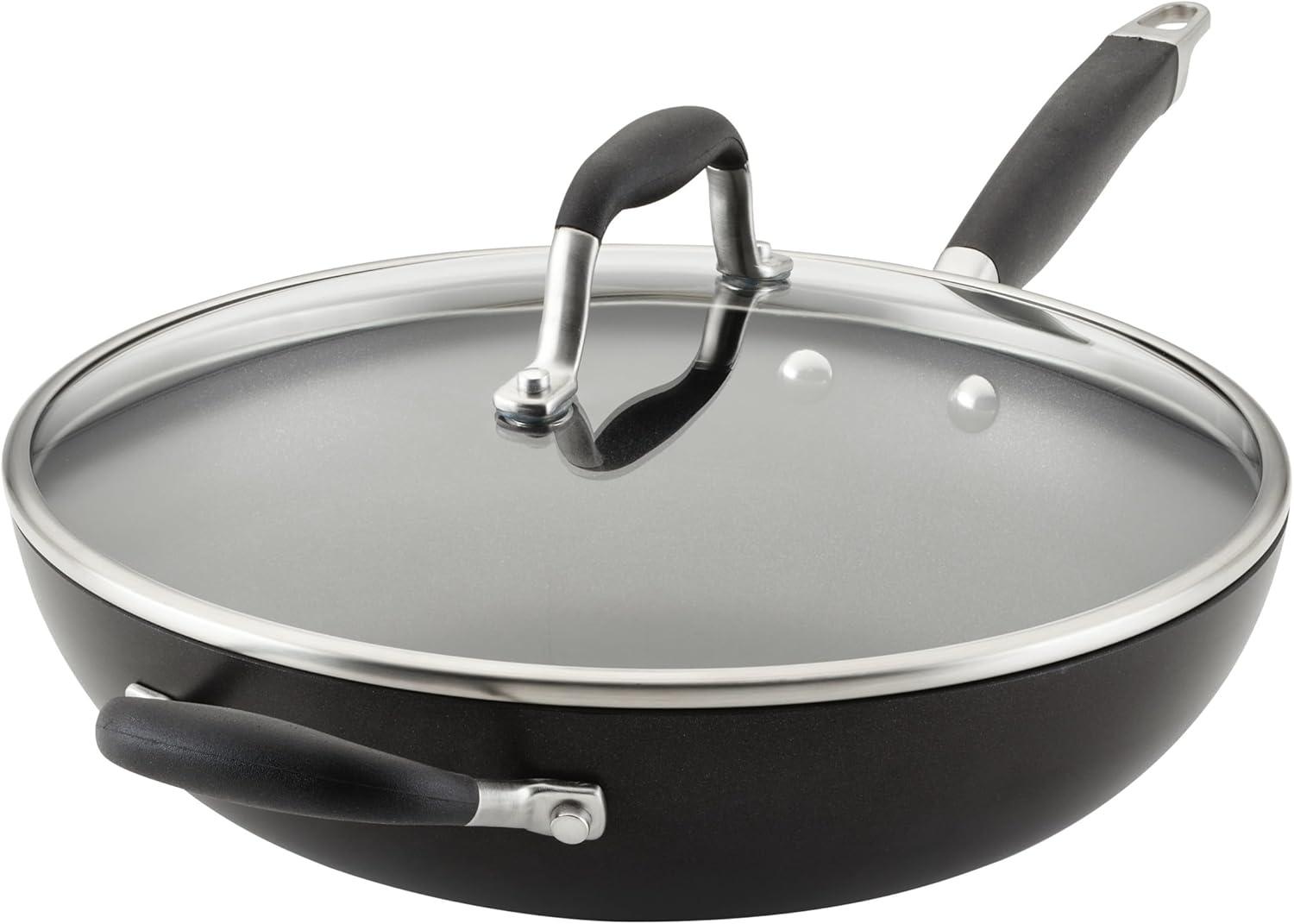 Anolon Advanced Home 12" Hard-Anodized Nonstick Deep Frying Pan with Lid, Onyx