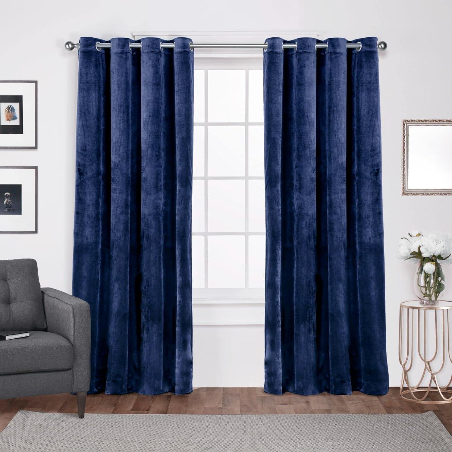 Set of 2 96"x54" Velvet Heavyweight Grommet Top Window Curtain Panel Navy Blue - Exclusive Home: Light Filtering Drapes