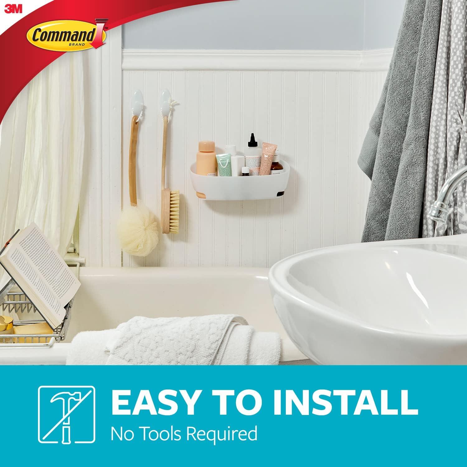 Command Shower Caddy White: Bathroom Organizer with Suction, Plastic Storage Shelf