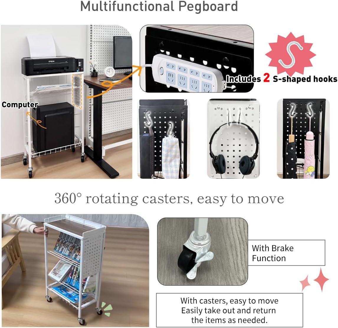 Lumizone Foldable Book Cart 6-Tier Large Capacity Bookshelf Single Sided V-Shaped Sloped Shelves With brake Wheels With PegBoard Slim Rolling Utility Cart Storage Rack, Home Shelves and Office(Black)