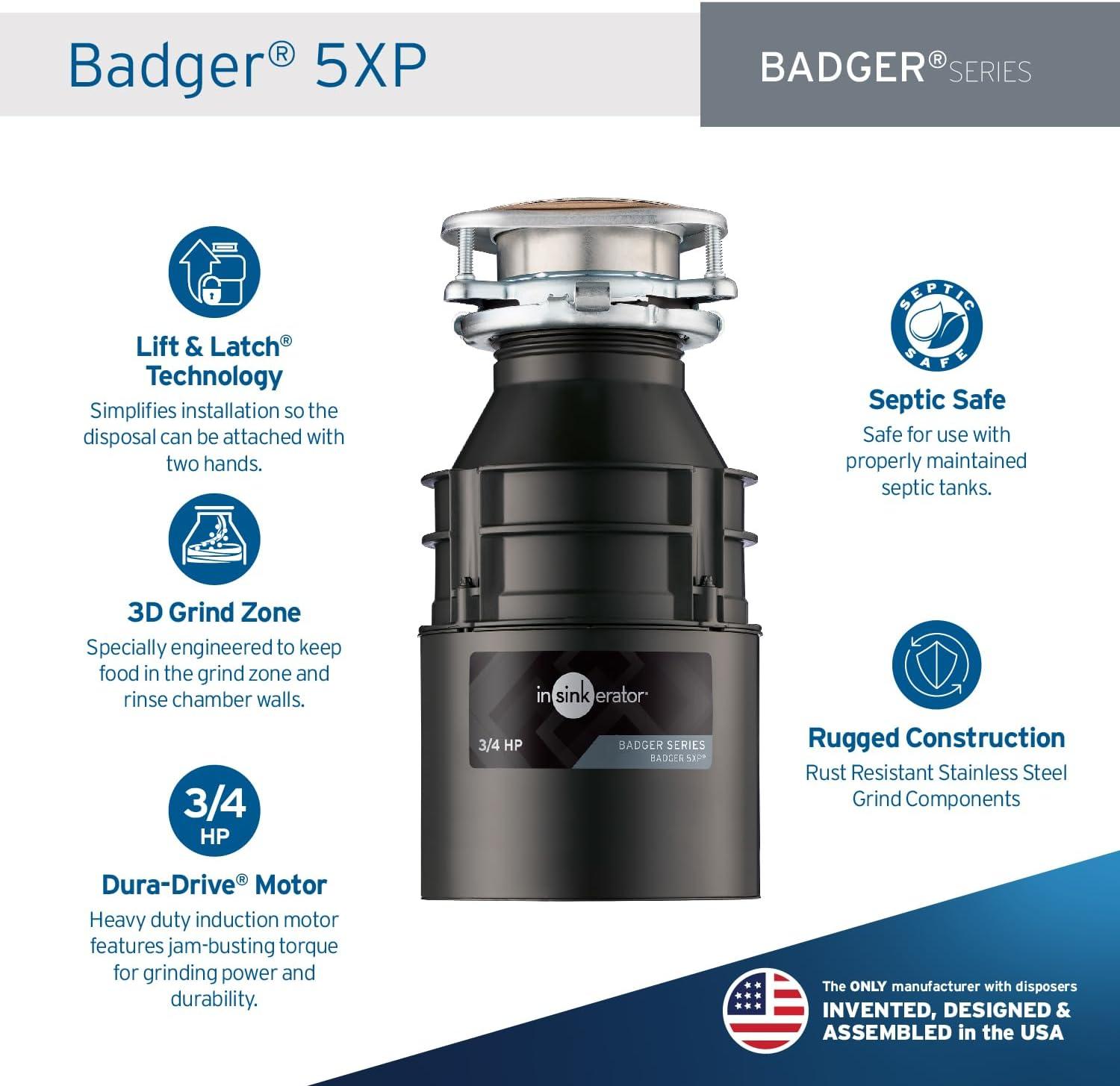 InSinkErator Badger 5XP 3/4 HP Continuous Feed Garbage Disposal