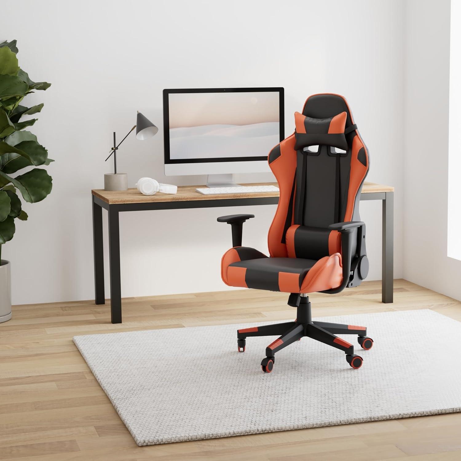 Gaming Chair Office Desk Chair Ergonomic Reclining Computer Chair Height Adjustable Swivel Recliner with Headrest Lumbar Support, Black Orange