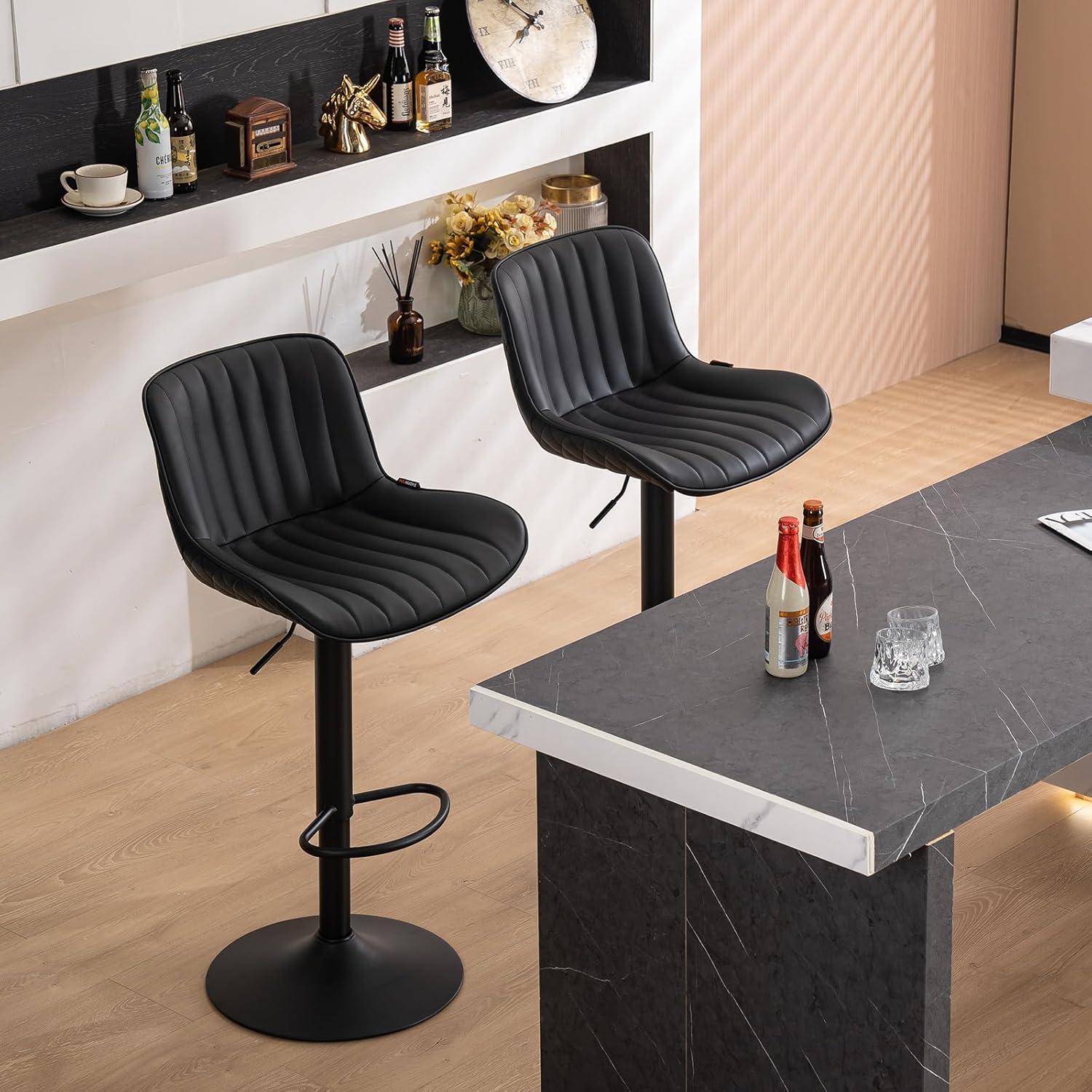 Zager Swivel Adjustable Height Bar Stools, Leather Upholstered Counter Stools, Modern Pub Stool