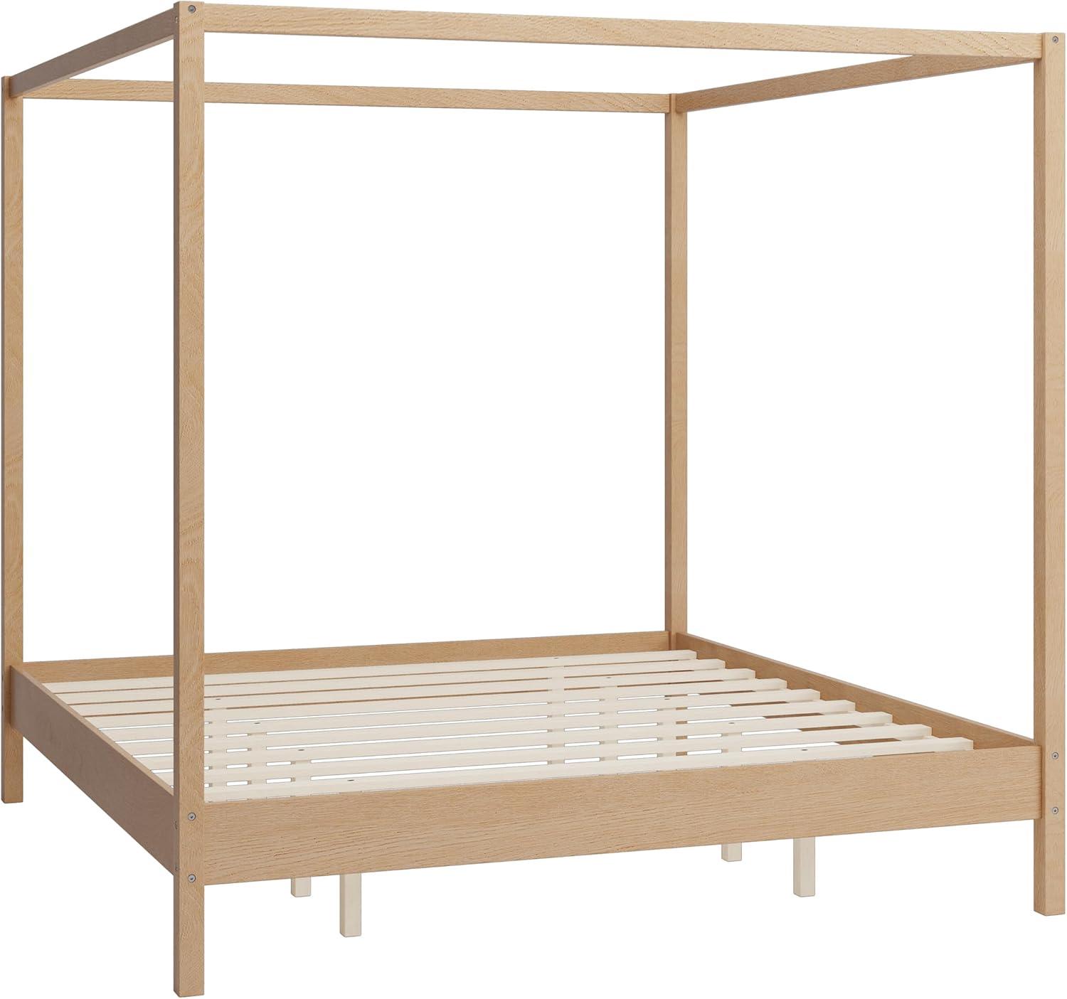 King Size Canopy Bed Wood 4 Poster Bed Frame with Slats Support, No Box Spring Needed (King)