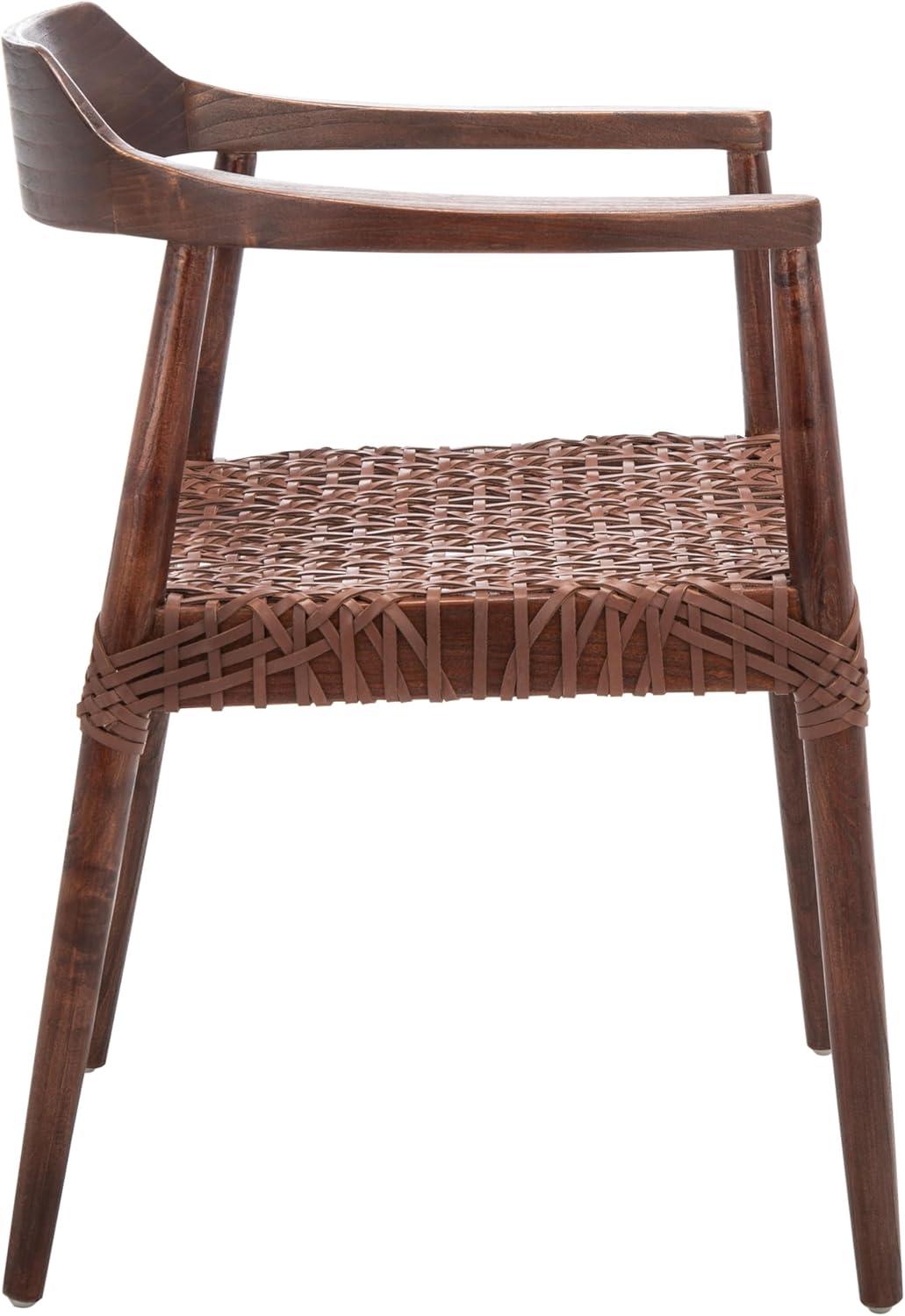 Munro Leather Woven Accent Chair - ACH1005 - Walnut/Cognac - Safavieh