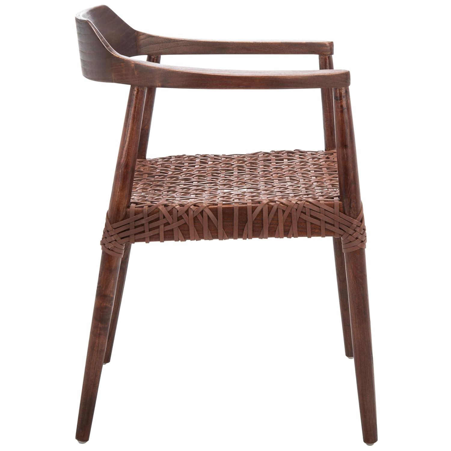 Munro Leather Woven Accent Chair - ACH1005 - Walnut/Cognac - Safavieh