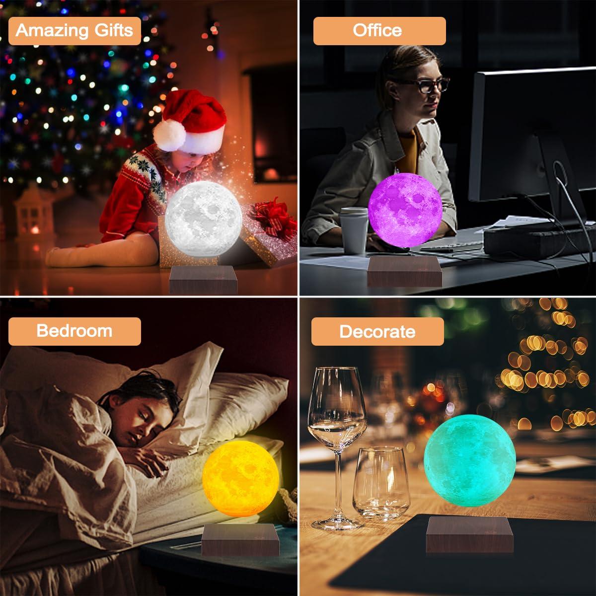 VGAzer Moon Lamp 3D Printing Magnetic Levitating Moon Light Lamps for Home、Office Decor, Creative Gift-6 Inch,Has 16 Colors 20 Modes