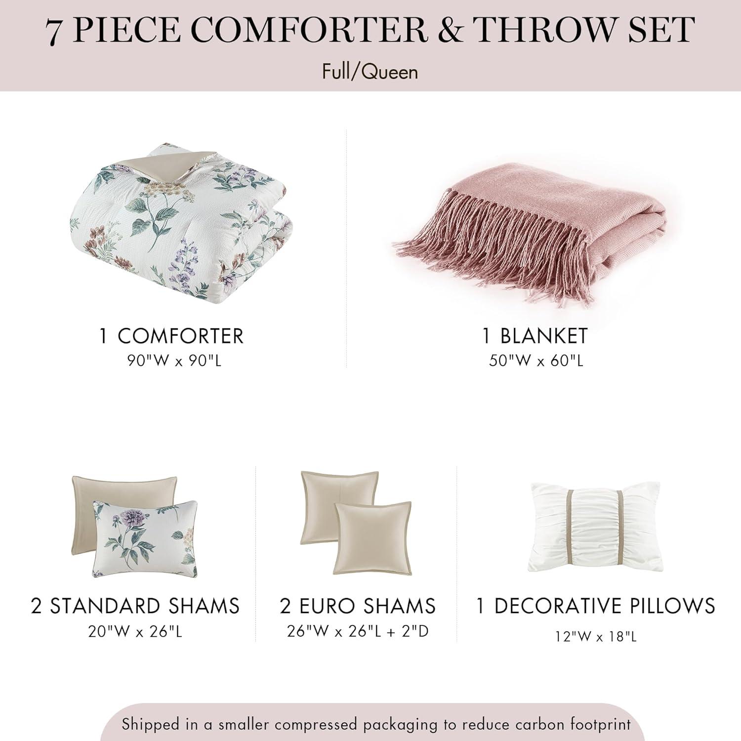 Zennia 7 Piece Seersucker Floral Comforter Set with Throw Blanket