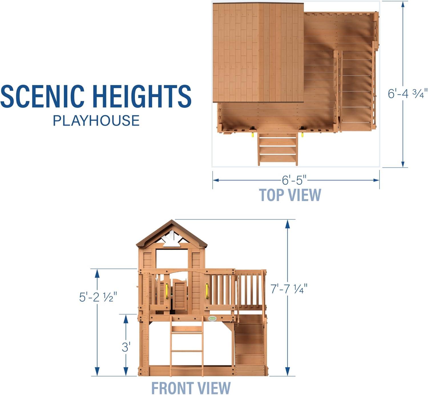 Scenic Heights Cedar Wooden Playhouse with Upper Deck and Stairs