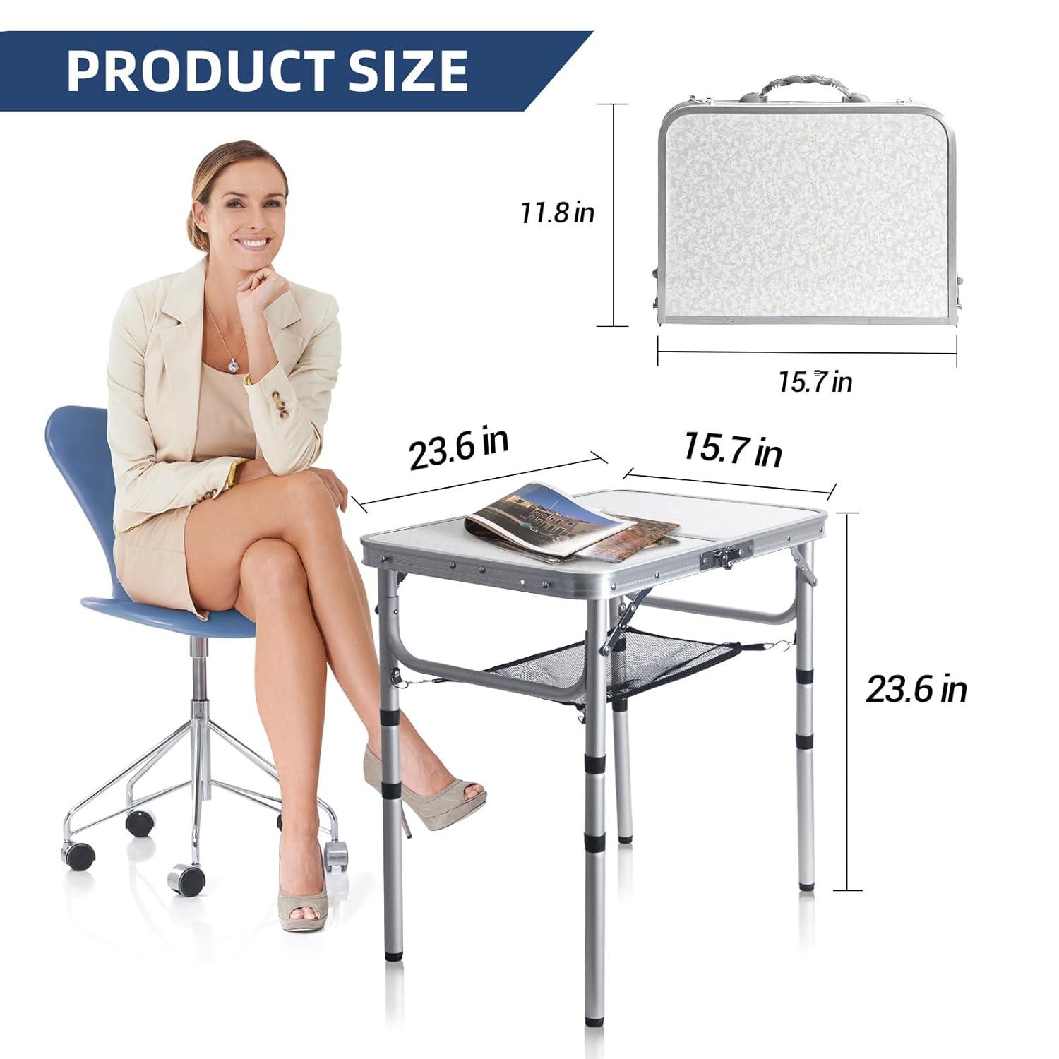 Small Folding Table 2FT Lightweight Portable Aluminum Camping Table for Picnic and Camping Mini Foldable with Adjustable Extended Height,Silver