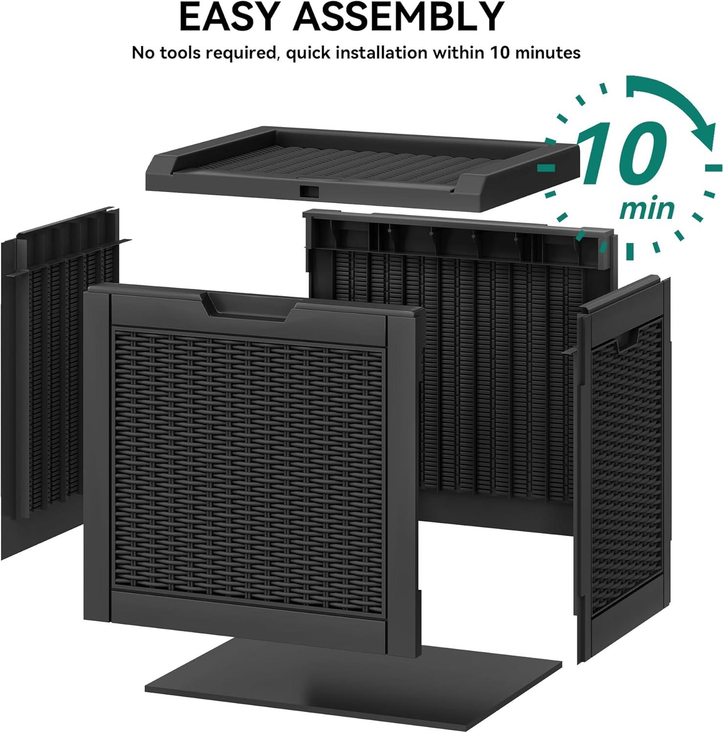 YITAHOME 32 Gallon Rattan Deck Box, Indoor Outdoor Storage Box for Patio Furniture, Pool Accessories, Cushions, Garden Tools, Sports Equipment, Waterproof Resin with Lockable Lid & Side Handles, Black