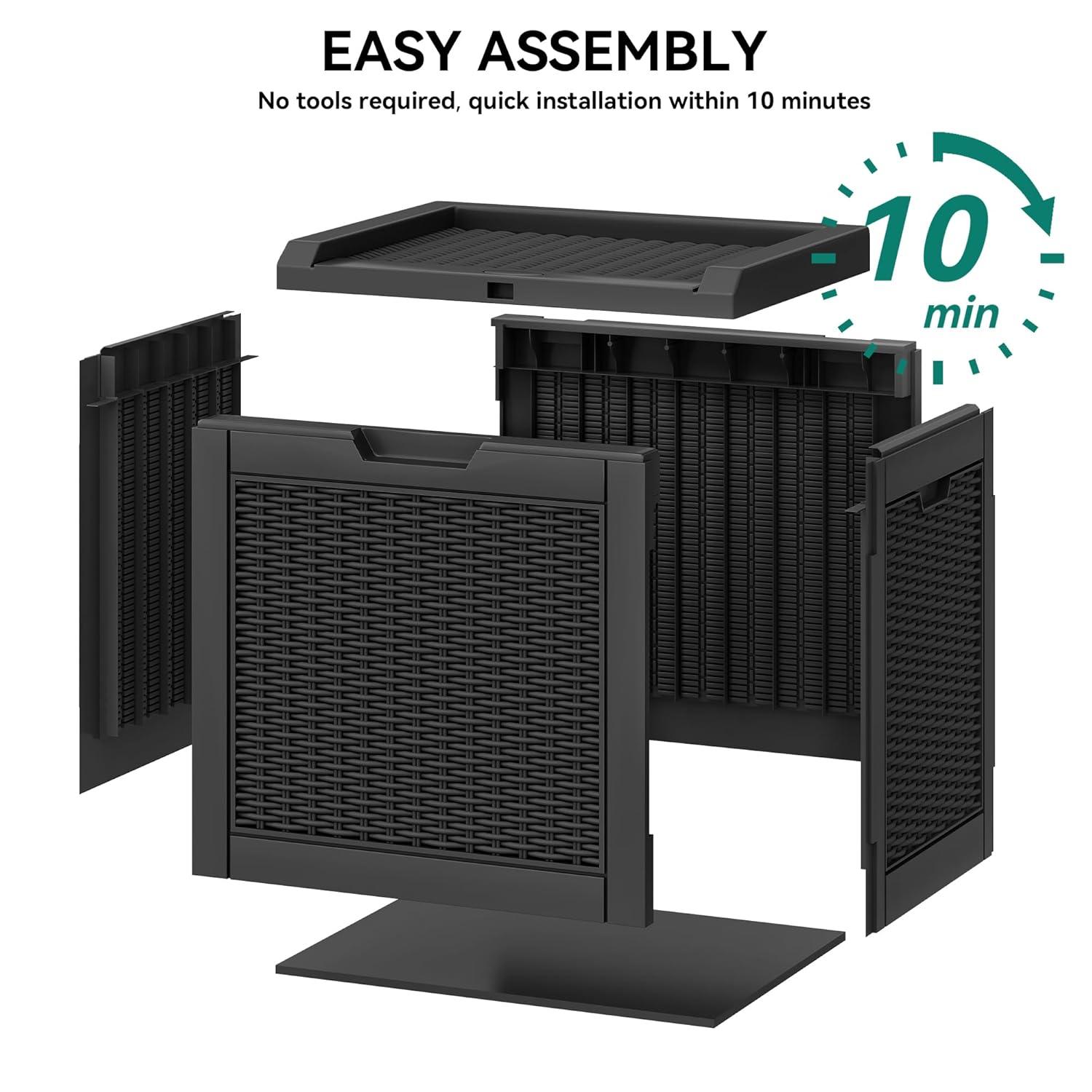 YITAHOME 32 Gallon Rattan Deck Box, Indoor Outdoor Storage Box for Patio Furniture, Pool Accessories, Cushions, Garden Tools, Sports Equipment, Waterproof Resin with Lockable Lid & Side Handles, Black