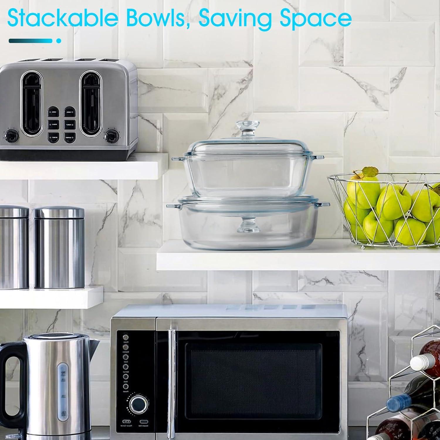 NUTRIUPS 0.8L Glass Casserole Dish with Lid Oven Safe Square Casserole Dish 5.9in Glass Microwave Bowl With Lid Microwavable Cookware (25oz-Mini)