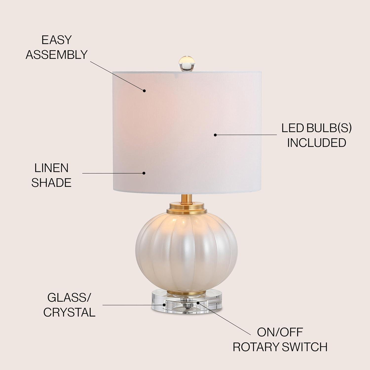 JONATHAN Y Pearl 17.5" Glass/Crystal LED Table Lamp, White/Brass Gold, JYL2076B