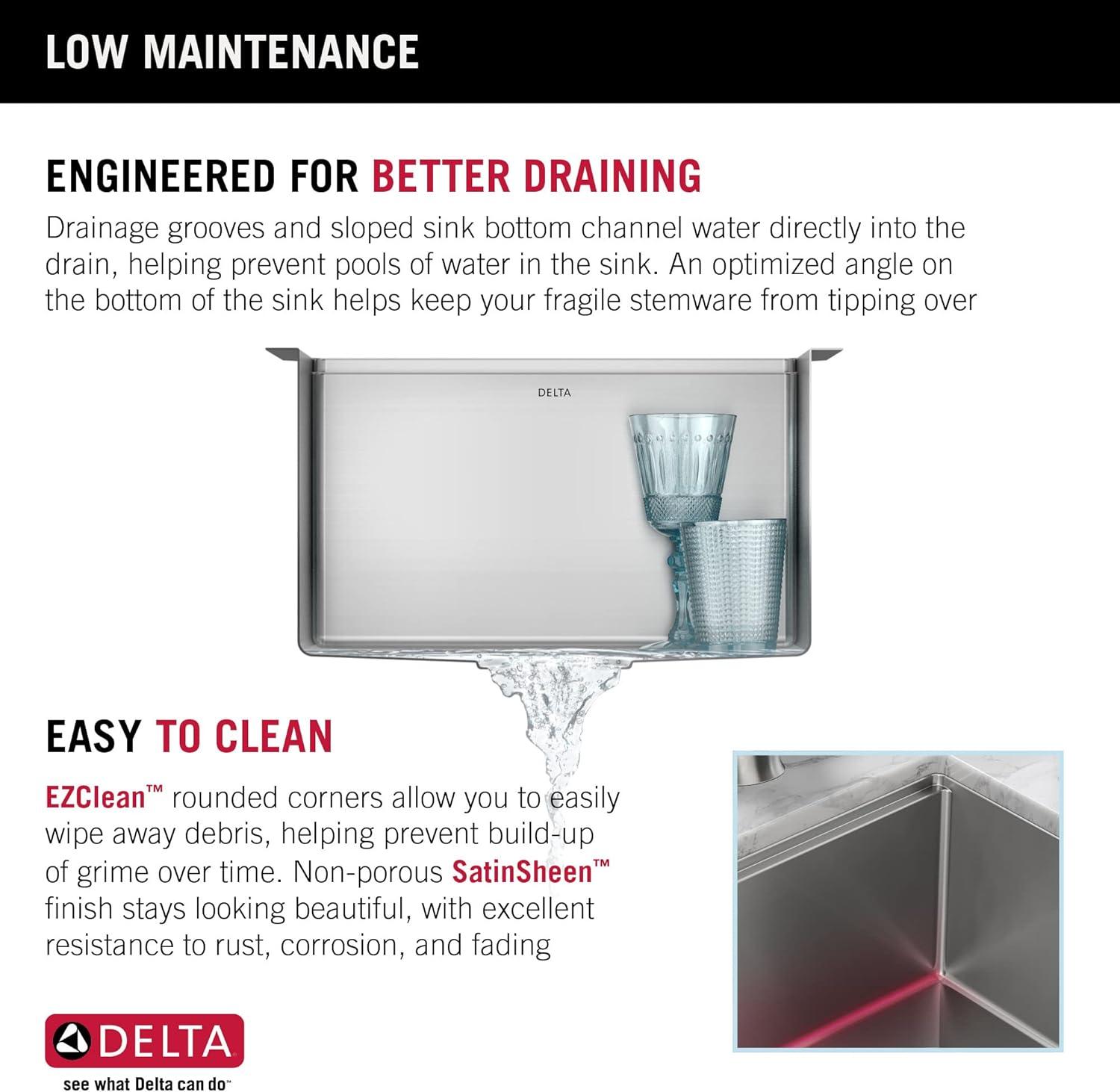 Delta Lorelai™ 17" L Workstation Bar Prep Kitchen Sink Undermount 16 Gauge Stainless Steel Single Bowl