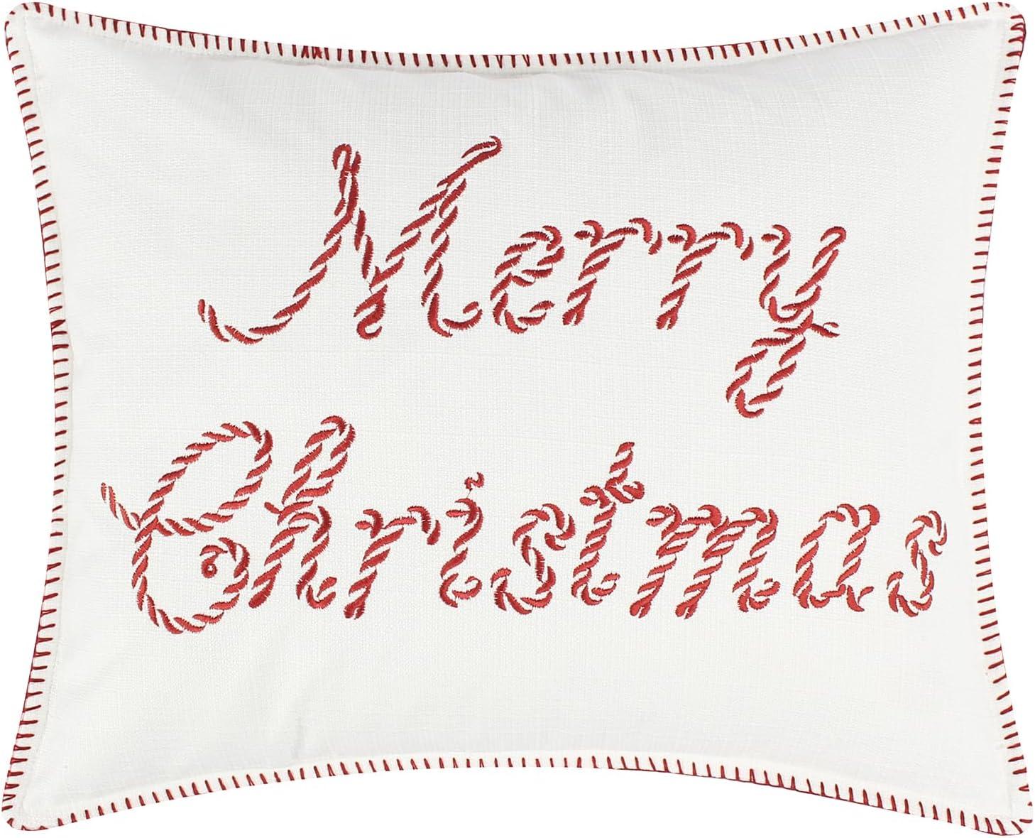 Peppermint Plaid Merry Christmas Pillow 14x18