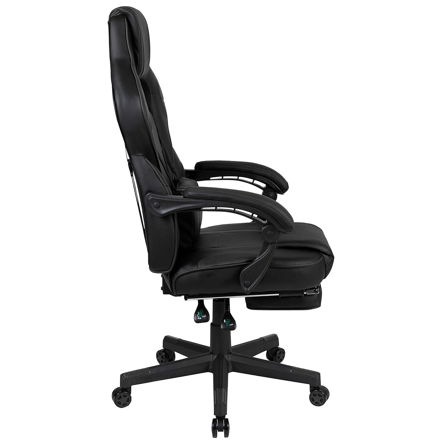 Flash Furniture X40 Gaming Chair Racing Ergonomic Computer Chair with Fully Reclining Back/Arms, Slide-Out Footrest, Massaging Lumbar - Black