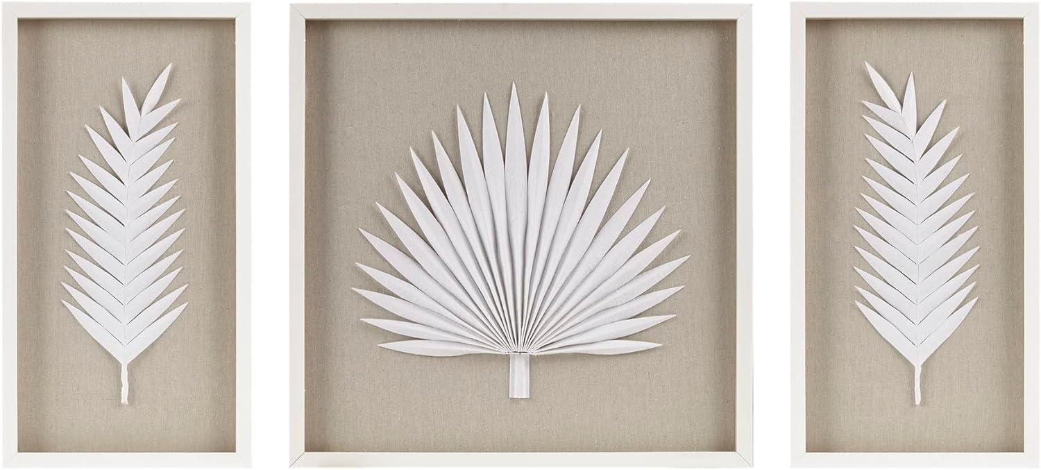 Off-White Framed Rice Paper Palm Leaves Shadowbox Set