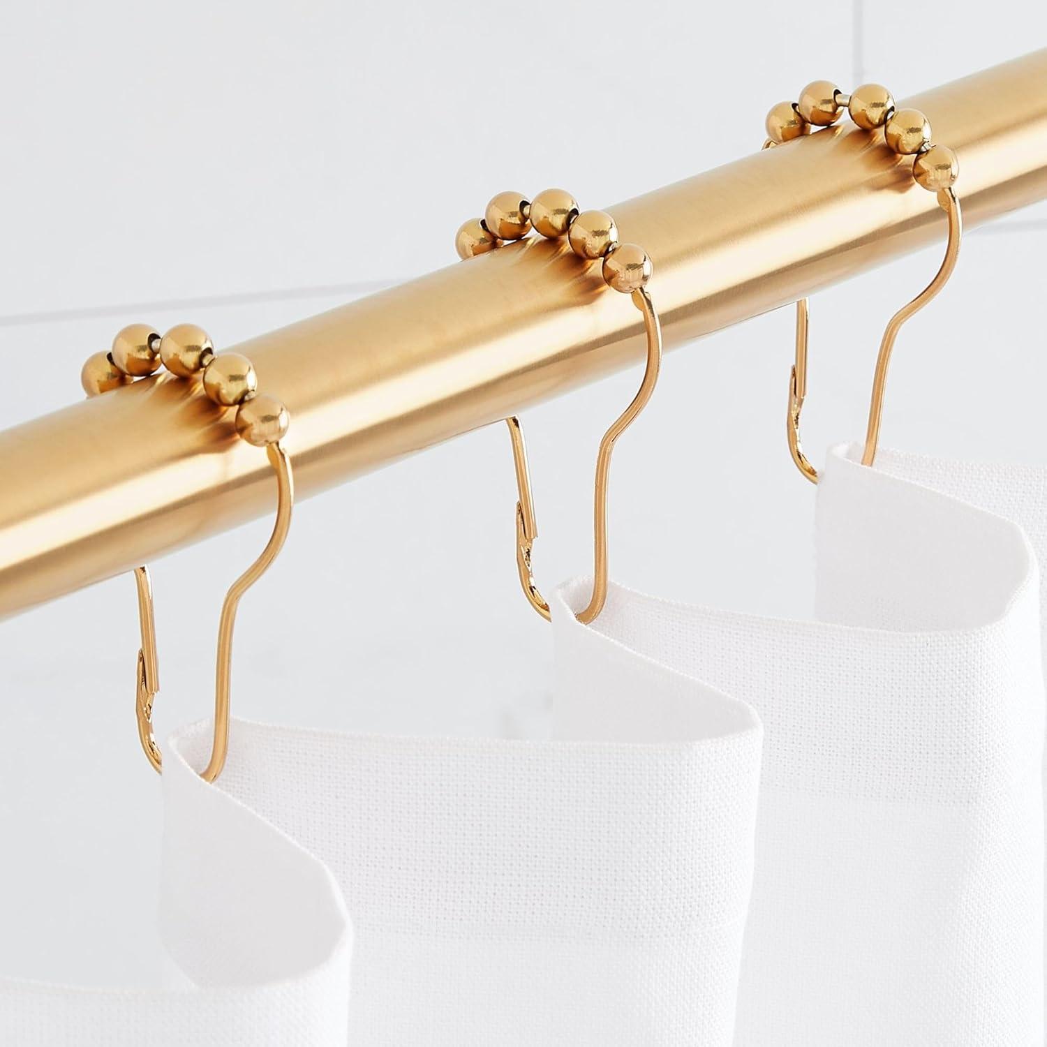 Gold Brass Roller Ball Shower Curtain Rings Set of 12