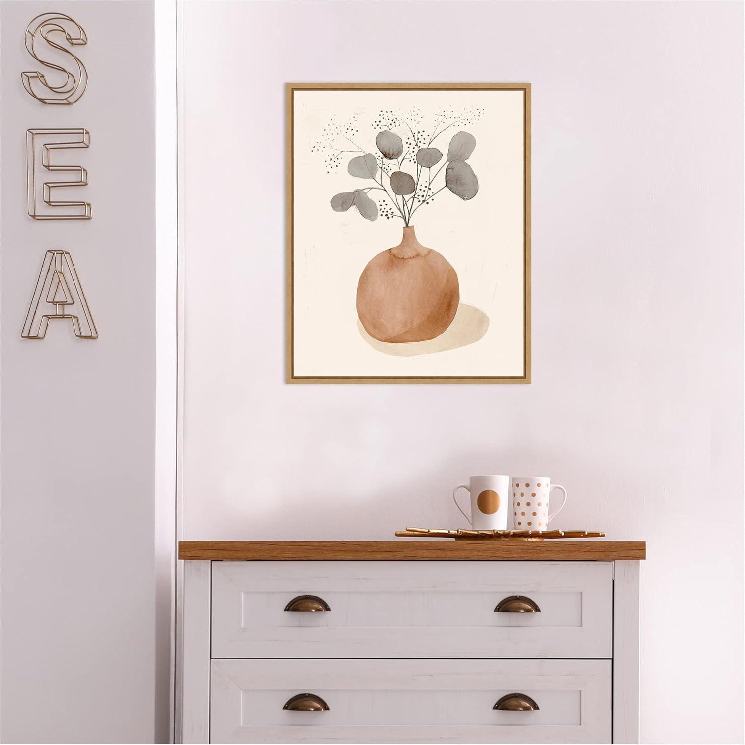 16" x 20" La Planta I Floral Vase by Victoria Barnes Framed Canvas Wall Art - Amanti Art: Modern Lithograph, Sawtooth Back Mount