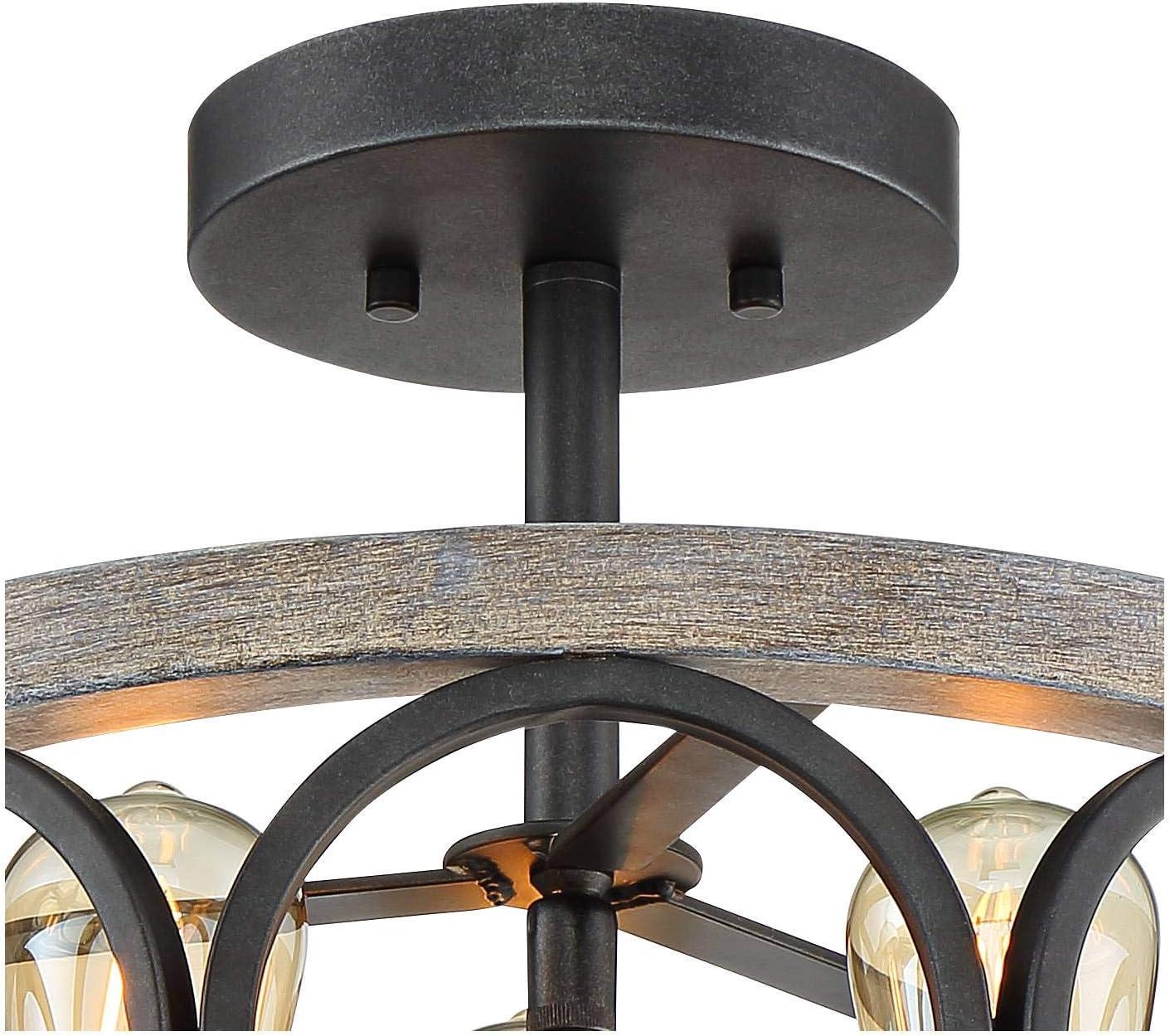 Franklin Iron Works Salima Rustic Farmhouse Ceiling Light Semi Flush Mount 16" Wide Black Gray Wood 3-Light for Bedroom Kitchen Living Room Hallway