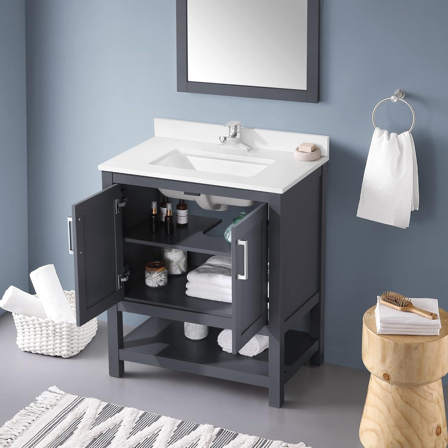 Vegas 30" Dark Charcoal Single Sink Vanity with White Countertop