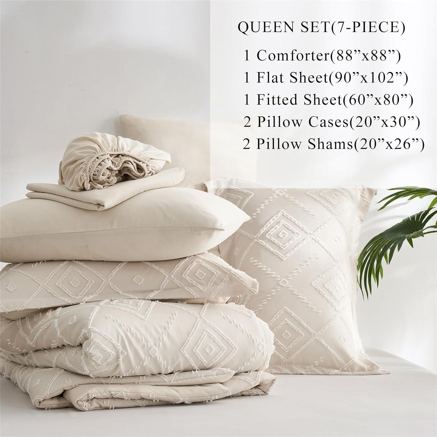 Beige Microfiber Queen Bed in a Bag Set