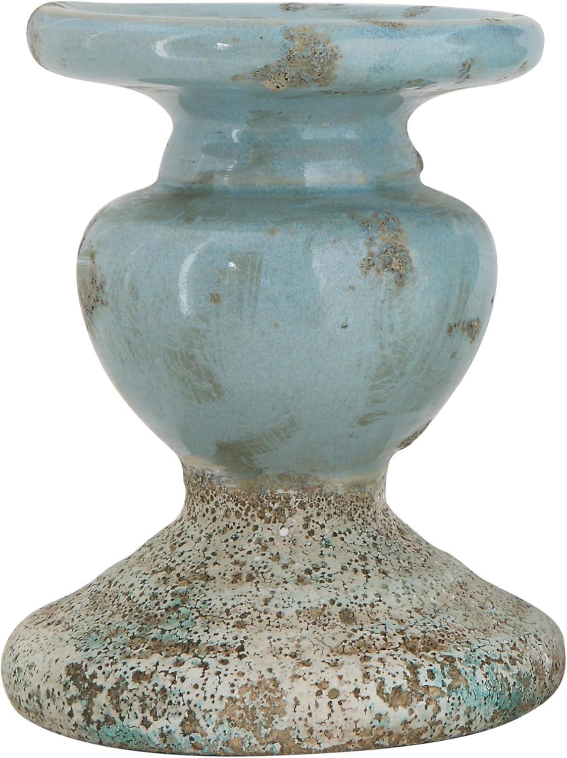 Creative Co-Op Small Distressed Blue Terracotta Pillar Candle Holder