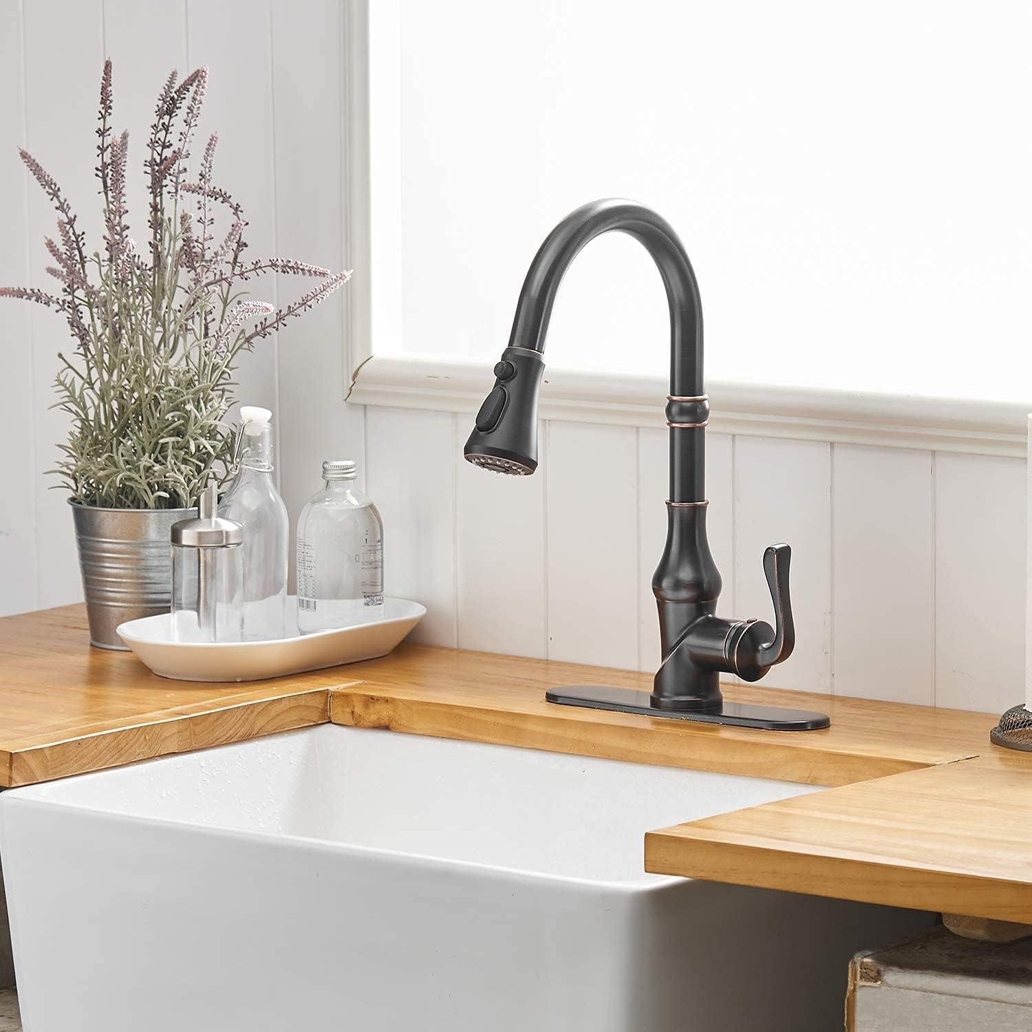 Oil-Rubbed Bronze Pull-Down Kitchen Faucet with Spray