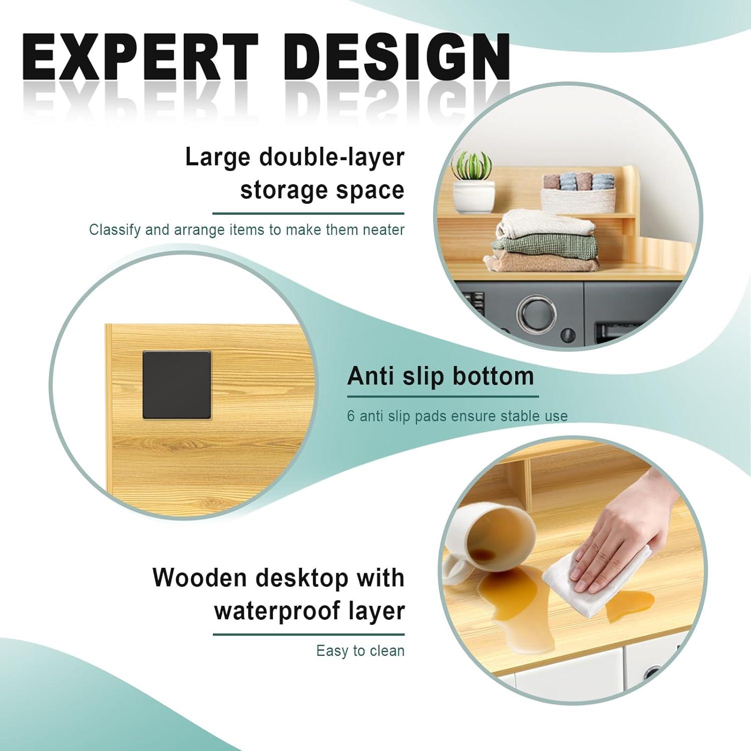 GDLF GDLF Washer Dryer Countertop Laundry Countertop with Washer Dryer Shelf,Natural Wood Color