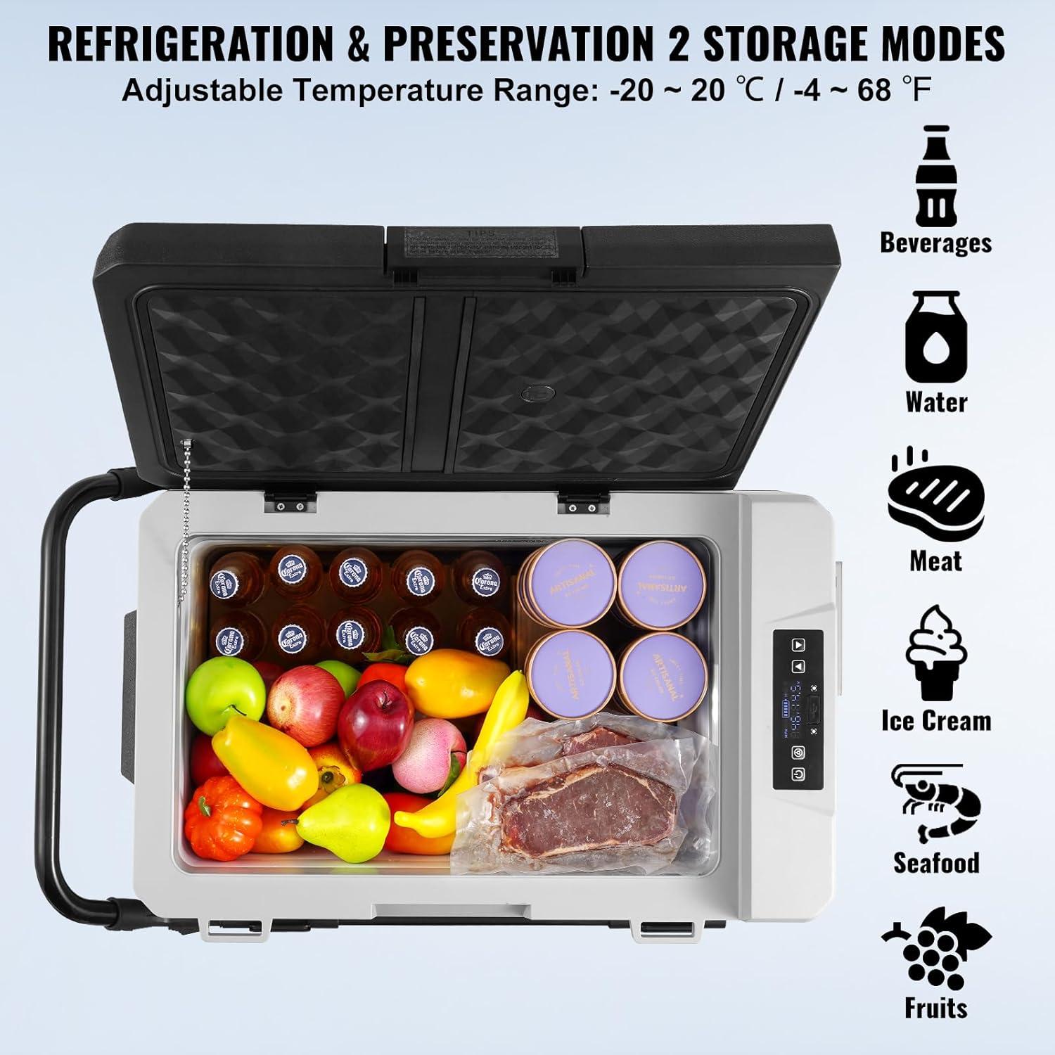 VEVOR 60L Black and White Portable Car Refrigerator with Wheels