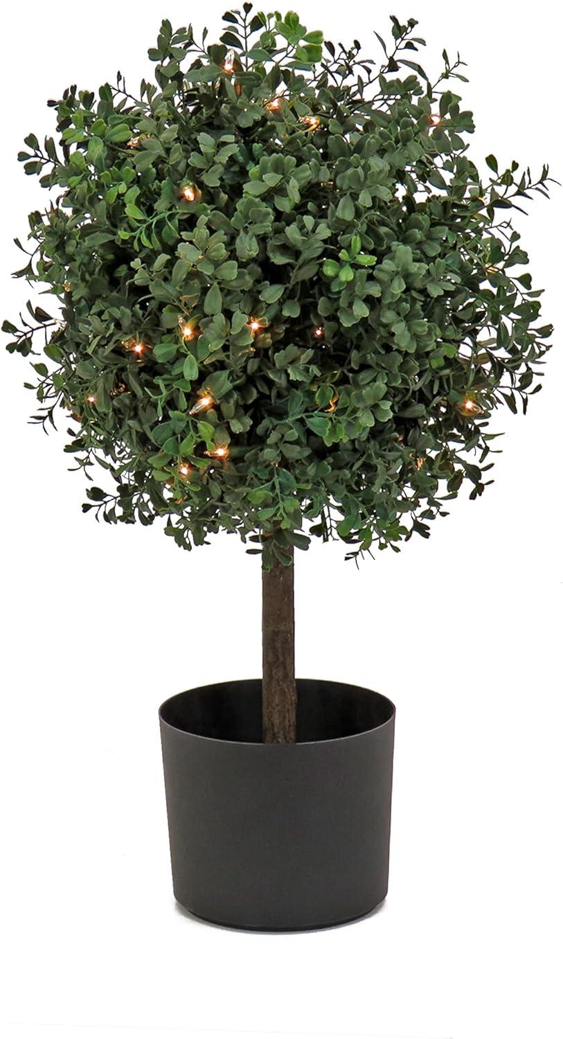 National Tree Company 24" Pre-Lit Boxwood Single Ball Topiary in Nursery Pot Artificial Tree: Faux Plant Decor, No Assembly Required