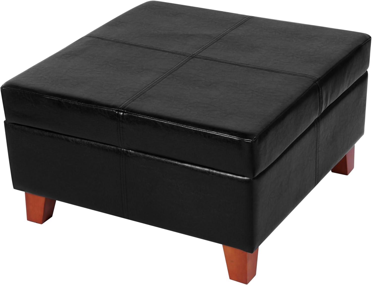 Homepop Home Decor |K2380-E169 | Luxury Large Faux Leather Square Storage Ottoman | Ottoman with Storage for Living Room & Bedroom, Black