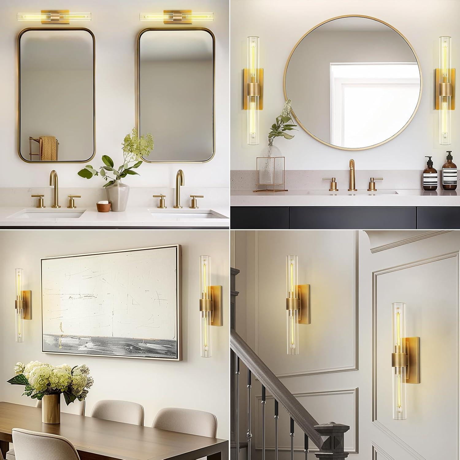 Mailus Wall Sconces, 22.8" Industrial-Chic Dual Glass Cylinder Wall Sconce(Set of 2)